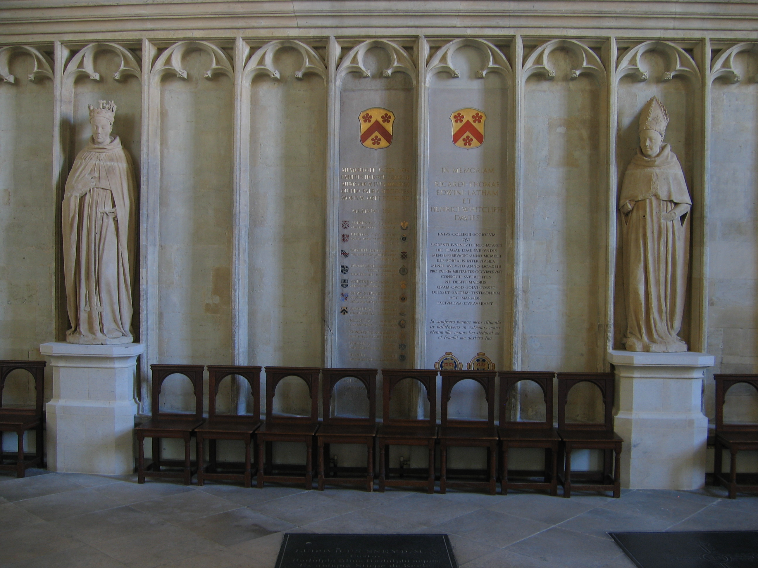 war memorials in the College chapel - WWI on left, WW2 on right