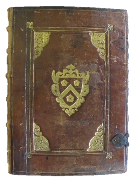 leather-bound book with All Souls College arms embossed in gilt